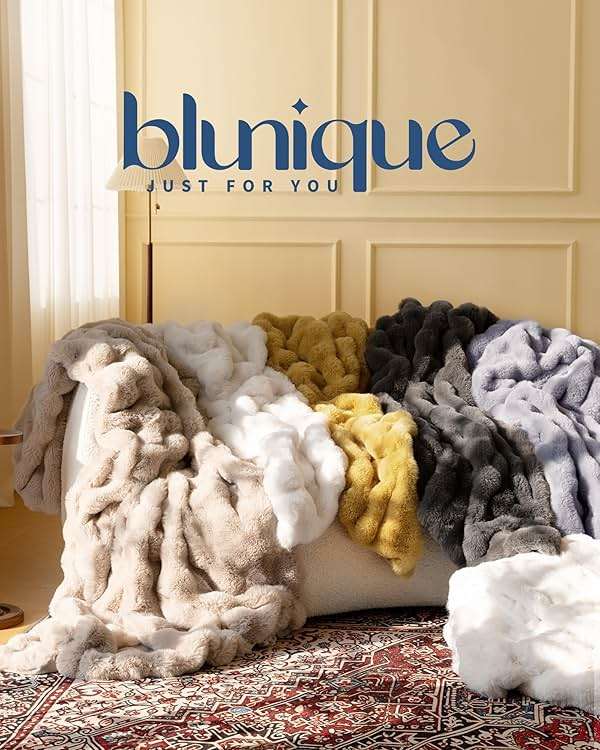 blunique Ultra Soft Cozy Faux Fur Throw Blanket, Fuzzy Plush Thick Bubble Blanket, Luxury Fluffy Blanket for Couch, Sofa, Bedroom, and Living Room, 50x60 Inches, Cream White - Image 8