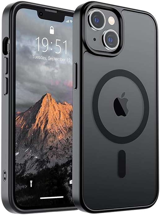 SUPFINE Magnetic for iPhone 14 Case & iPhone 13 Case (Compatible with MagSafe)(Military Grade Drop Protection) Translucent Matte Shockproof Phone Cover,Black - Image 1