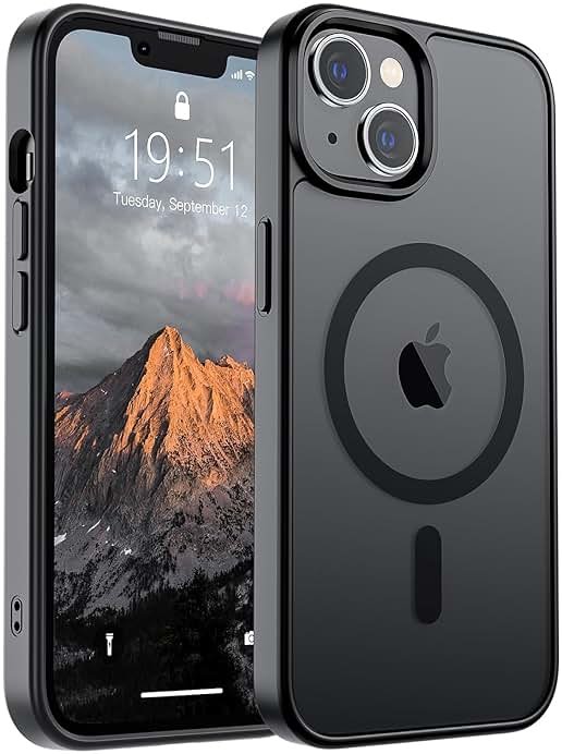 SUPFINE Magnetic for iPhone 14 Case & iPhone 13 Case (Compatible with MagSafe)(Military Grade Drop Protection) Translucent Matte Shockproof Phone Cover,Black - Product Image