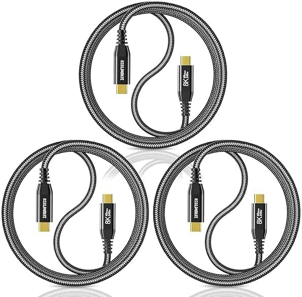 ZeroneTeck 3Pack 5FT 40Gbps USB 4 Cable for Thunderbolt 4, 8K@60Hz/Dual 4K@60Hz USB C to USB C Monitor Cable, 40Gbps Data Transfer, USBC Video, 240W Charging Cord for iPhone 17,MacBook,iPad,Lenovo - Product Image