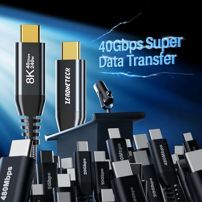 ZeroneTeck 3Pack 5FT 40Gbps USB 4 Cable for Thunderbolt 4, 8K@60Hz/Dual 4K@60Hz USB C to USB C Monitor Cable, 40Gbps Data Transfer, USBC Video, 240W Charging Cord for iPhone 17,MacBook,iPad,Lenovo - Image 3