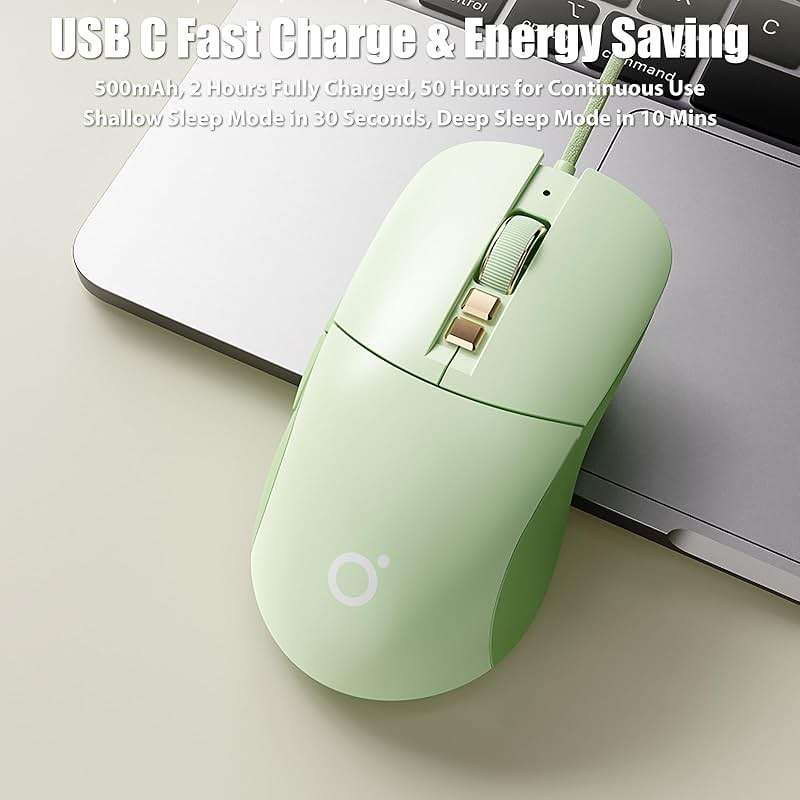 TISHLED Wireless Gaming Mouse Tri-Mode 2.4GHz/Bluetooth 5.0/Wired USB-C 5-Level DPI Rechargeable Ergonomic Silent Optical Mice for iMac/MacBook/Computer/Laptop, Matcha Green - Image 3