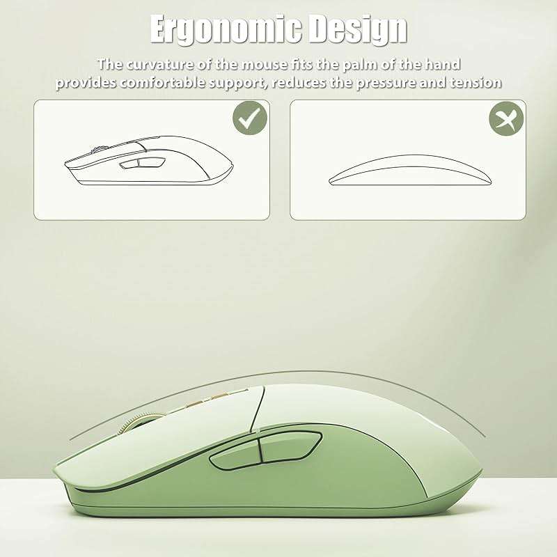 TISHLED Wireless Gaming Mouse Tri-Mode 2.4GHz/Bluetooth 5.0/Wired USB-C 5-Level DPI Rechargeable Ergonomic Silent Optical Mice for iMac/MacBook/Computer/Laptop, Matcha Green - Image 6