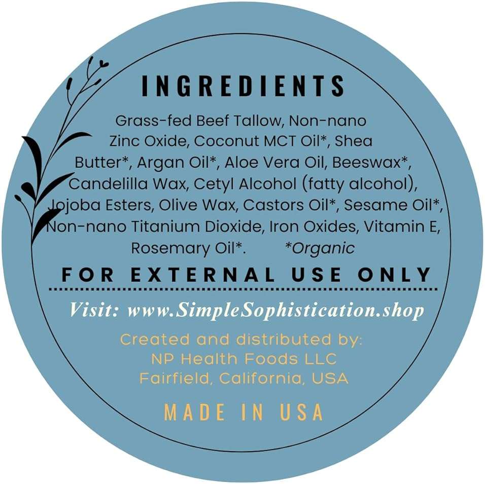 Tallow Sun Balm- with grassfed beef tallow, castor oil, zinc oxide | Mineral Sunscreen | Natural, Organic | Reef Safe, Ocean Friendly | Spf 30 - suitable for sensitive skin (2 oz) (Medium) - Image 2