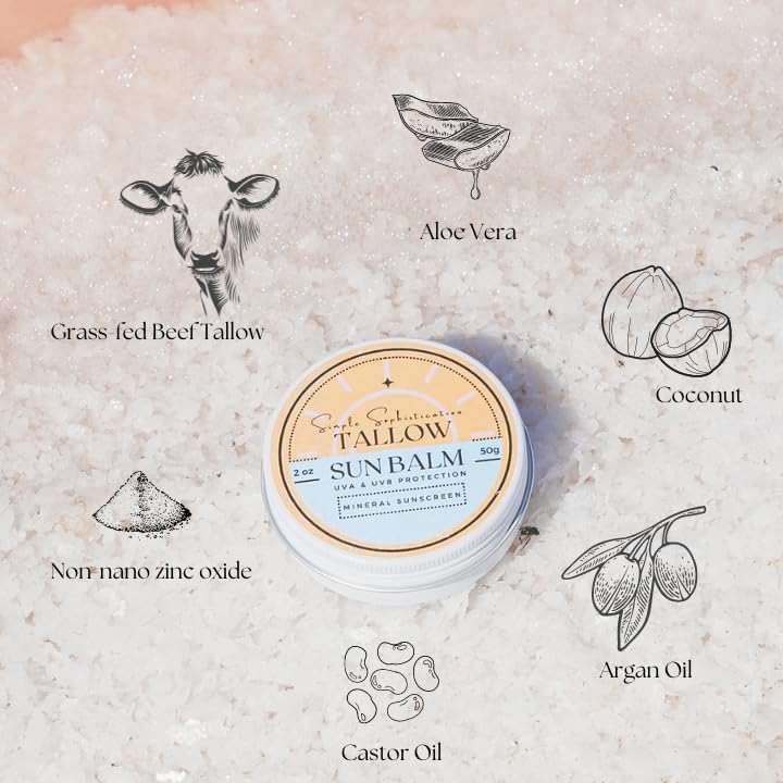 Tallow Sun Balm- with grassfed beef tallow, castor oil, zinc oxide | Mineral Sunscreen | Natural, Organic | Reef Safe, Ocean Friendly | Spf 30 - suitable for sensitive skin (2 oz) (Medium) - Image 5