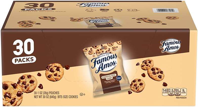 Famous Amos Original Recipe Chocolate Chip Bite-Size Cookies, 30 Pack Box, 30 oz - Image 1