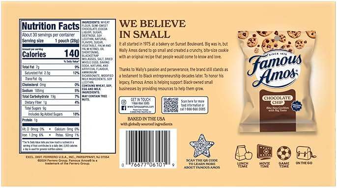 Famous Amos Original Recipe Chocolate Chip Bite-Size Cookies, 30 Pack Box, 30 oz - Image 3