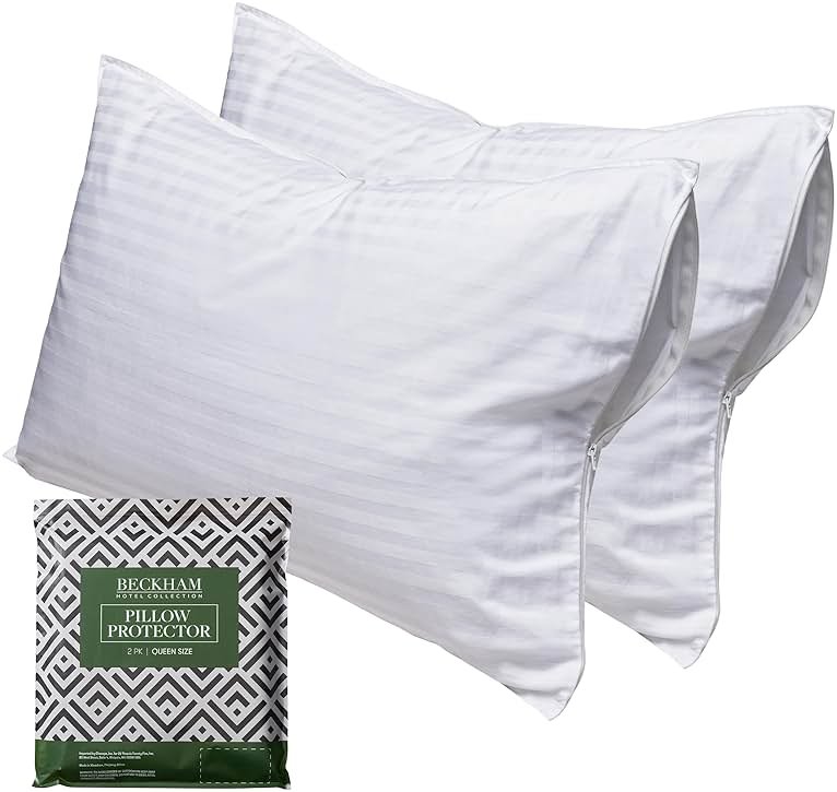 Beckham Hotel Collection Queen Size White Pillow Protector with Zipper Set of 2, Soft and Breathable Cotton Pillow Protector Covers - Product Image
