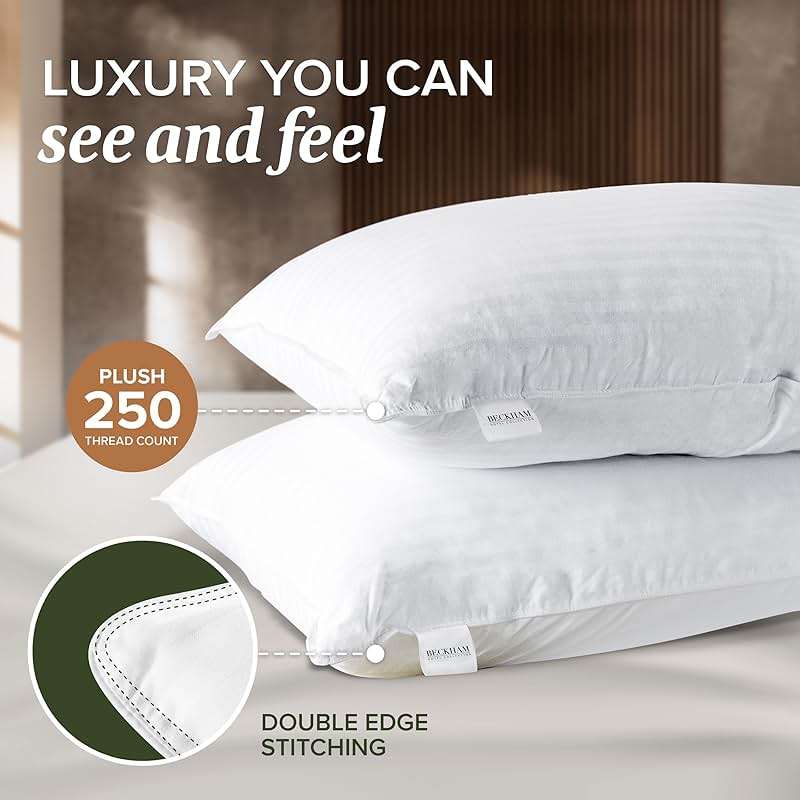 Beckham Hotel Collection Queen Size White Pillow Protector with Zipper Set of 2, Soft and Breathable Cotton Pillow Protector Covers - Image 3