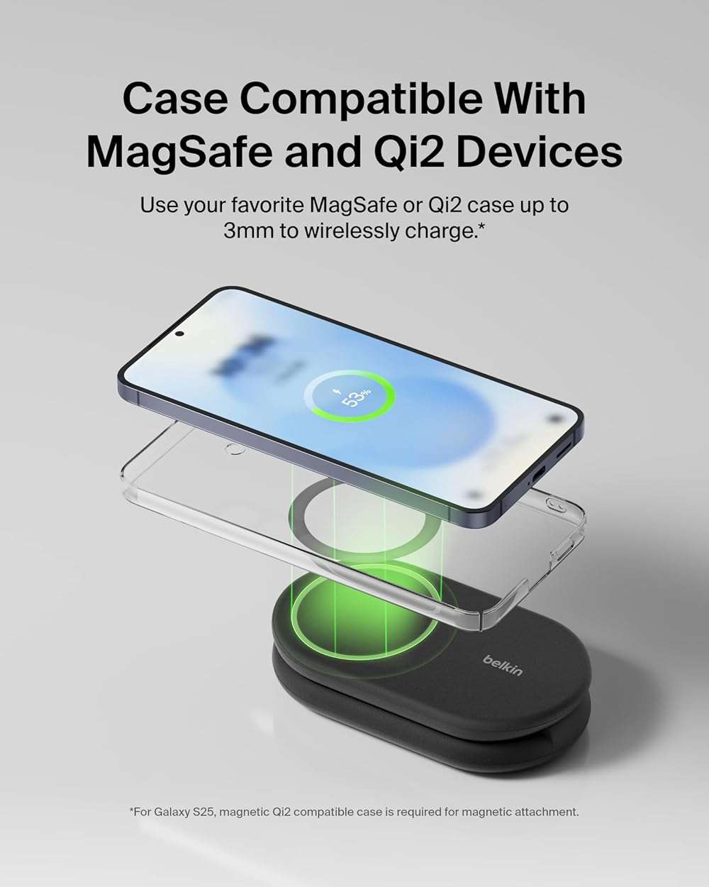 Belkin MagSafe-Compatible Charger, 2-in-1 Magnetic Foldable Charger 15W - Qi2-Certified Wireless Charging for Apple iPhone 16, Apple Watch, Samsung Galaxy S25 w/Non-Slip Base, PSU Included - Black - Image 8