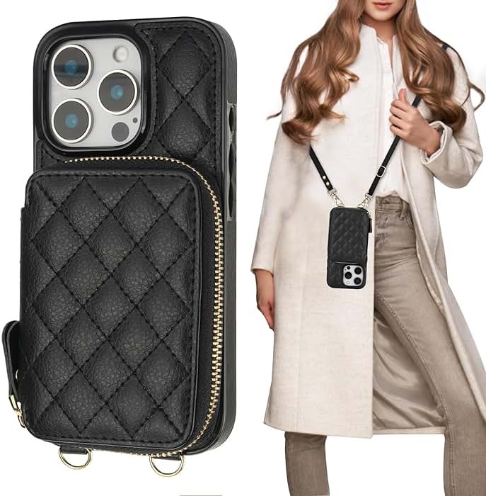 Bocasal Crossbody Wallet Case for iPhone 16 Pro, RFID Blocking PU Leather Zipper Handbag Purse Flip Cover, Kickstand Folio Case with Card Slots Holder Wrist Strap Lanyard 5G 6.3 Inch (Black) - Product Image