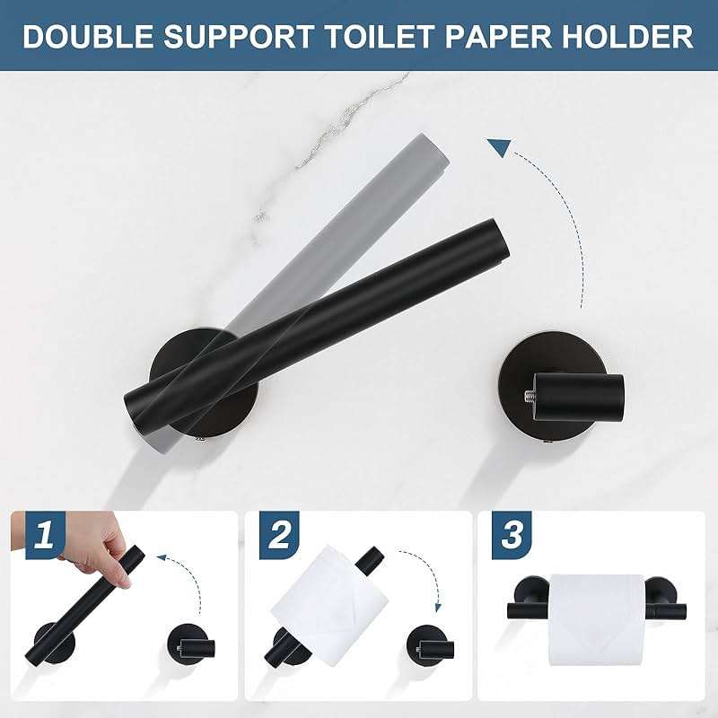 5 Pieces Matte Black Bathroom Hardware Accessories Set, Bathroom 23.6 Inch Towel Bar Set Stainless Steel Toilet Paper Holder Round Towel Racks for Bathroom Wall Mounted - Image 5