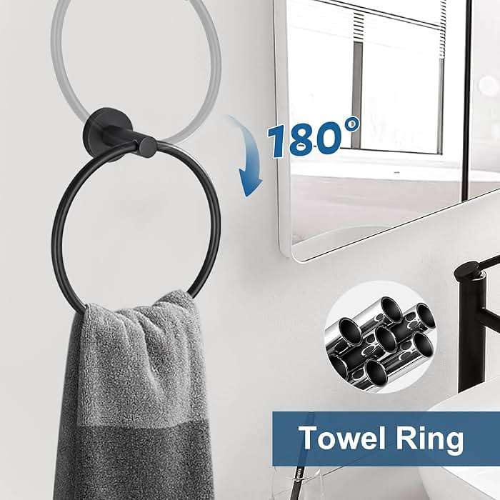 5 Pieces Matte Black Bathroom Hardware Accessories Set, Bathroom 23.6 Inch Towel Bar Set Stainless Steel Toilet Paper Holder Round Towel Racks for Bathroom Wall Mounted - Image 6