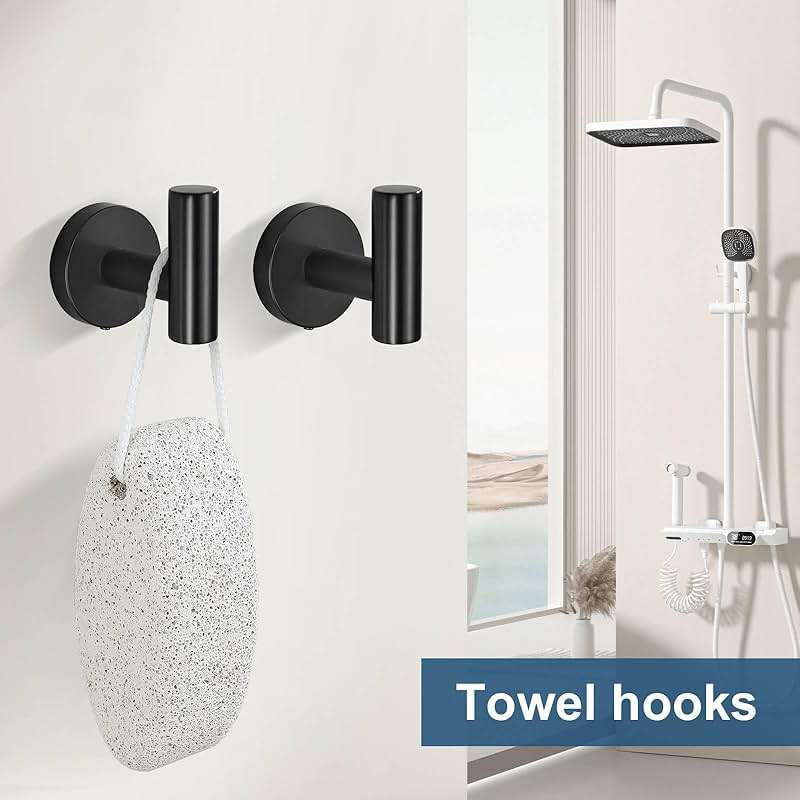 5 Pieces Matte Black Bathroom Hardware Accessories Set, Bathroom 23.6 Inch Towel Bar Set Stainless Steel Toilet Paper Holder Round Towel Racks for Bathroom Wall Mounted - Image 7