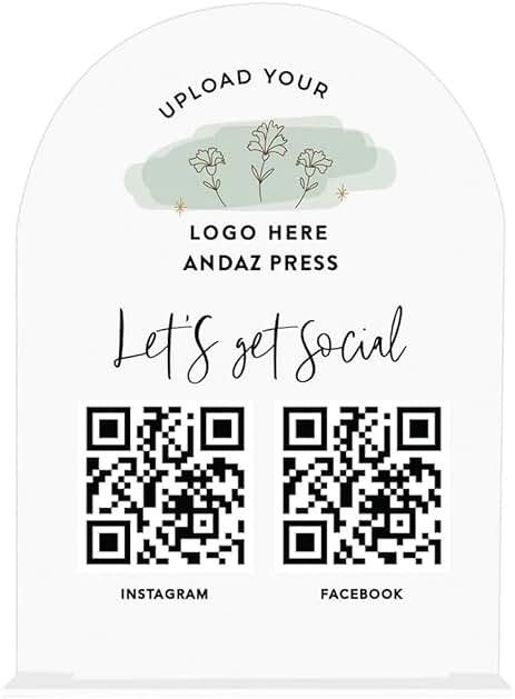 Andaz Press Custom QR Code Sign with Logo for Pop Up Shop, Vendor Booth Display Items, Acrylic Scan To Pay QR Code Sign for Business Personalized Scan QR Code Display Signs for Social Media with Stand - Product Image