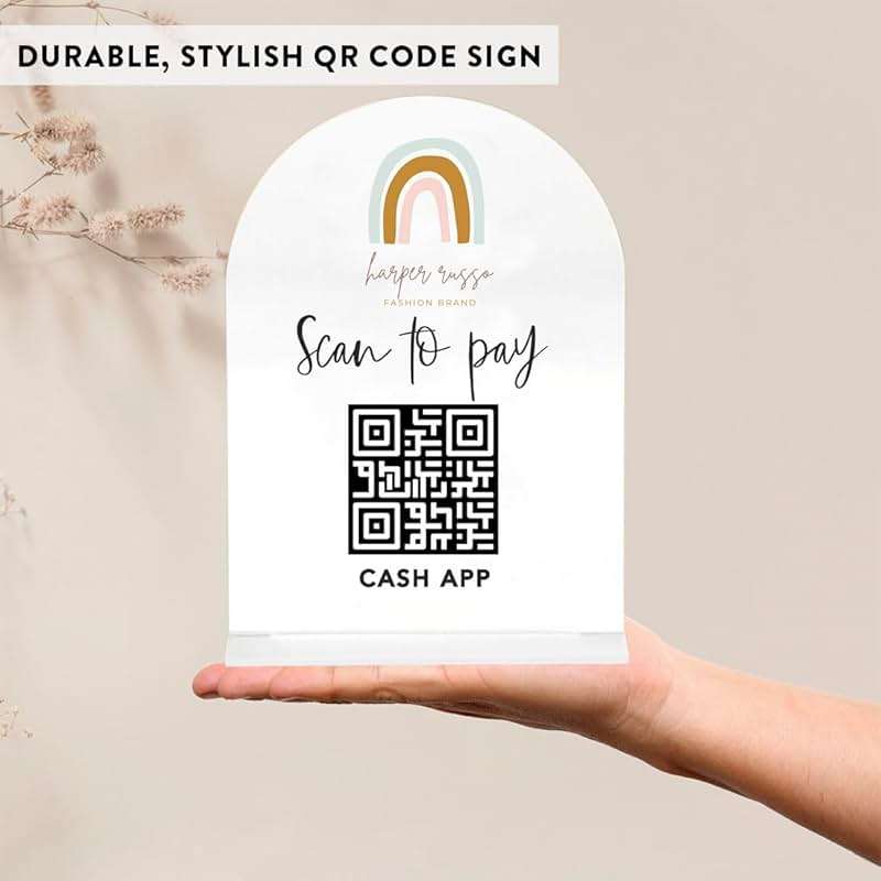 Andaz Press Custom QR Code Sign with Logo for Pop Up Shop, Vendor Booth Display Items, Acrylic Scan To Pay QR Code Sign for Business Personalized Scan QR Code Display Signs for Social Media with Stand - Image 4