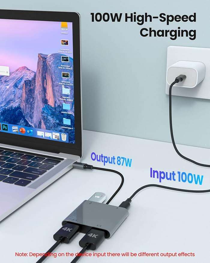 USB C to Dual HDTV Adapter, Fophmo 4K@60Hz HDTV Splitter Extend Display for Dual Monitors, macOS Only Allows Mirror Mode, Windows Allows Multi-Monitor Display 3 Separate Screens for 100W PD,USB-A Port - Image 5