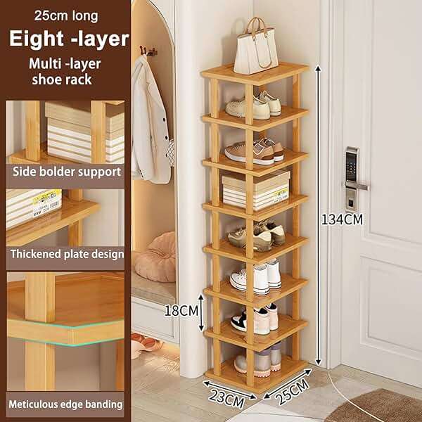 yoakaiax Wood Shoe Rack 5/7/8 Tier - Vertical Shoe Rack for Small Spaces, Tall Narrow Shoe Rack Organizer for Closet Entryway Corner Garage and Bedroom, Skinny Shoe Shelf with Free Stackable DIY (XL) - Image 3
