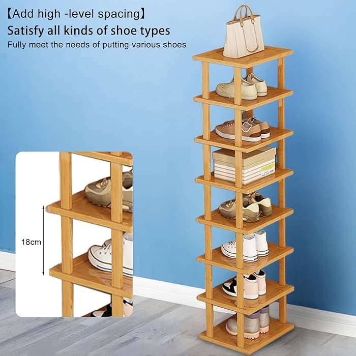 yoakaiax Wood Shoe Rack 5/7/8 Tier - Vertical Shoe Rack for Small Spaces, Tall Narrow Shoe Rack Organizer for Closet Entryway Corner Garage and Bedroom, Skinny Shoe Shelf with Free Stackable DIY (XL) - Image 4
