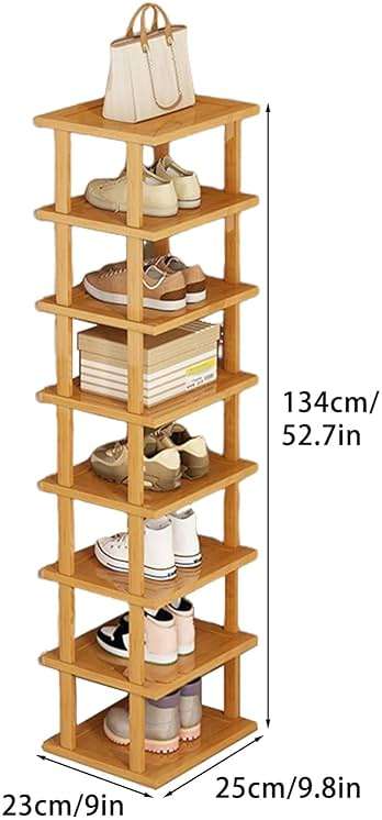 yoakaiax Wood Shoe Rack 5/7/8 Tier - Vertical Shoe Rack for Small Spaces, Tall Narrow Shoe Rack Organizer for Closet Entryway Corner Garage and Bedroom, Skinny Shoe Shelf with Free Stackable DIY (XL) - Image 7