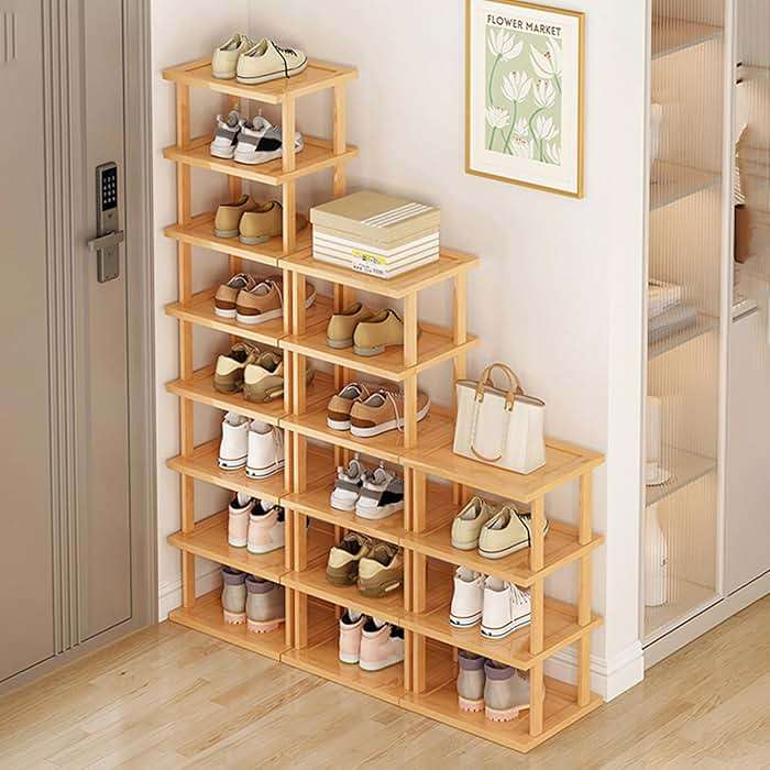 yoakaiax Wood Shoe Rack 5/7/8 Tier - Vertical Shoe Rack for Small Spaces, Tall Narrow Shoe Rack Organizer for Closet Entryway Corner Garage and Bedroom, Skinny Shoe Shelf with Free Stackable DIY (XL) - Image 10
