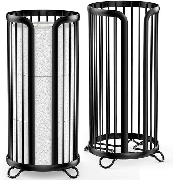 Bunoxea Toilet Paper Holder Stand, Freestanding Toilet Tissue Organizer, Minimalistic Storage Solution, Reserve Mega Rolls,Modern Black-2PACK - Image 1
