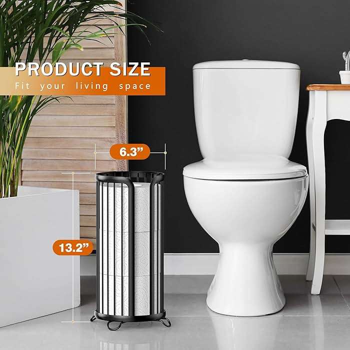 Bunoxea Toilet Paper Holder Stand, Freestanding Toilet Tissue Organizer, Minimalistic Storage Solution, Reserve Mega Rolls,Modern Black-2PACK - Image 3