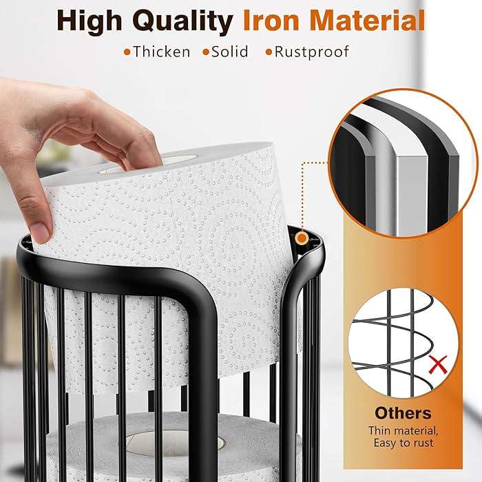 Bunoxea Toilet Paper Holder Stand, Freestanding Toilet Tissue Organizer, Minimalistic Storage Solution, Reserve Mega Rolls,Modern Black-2PACK - Image 5