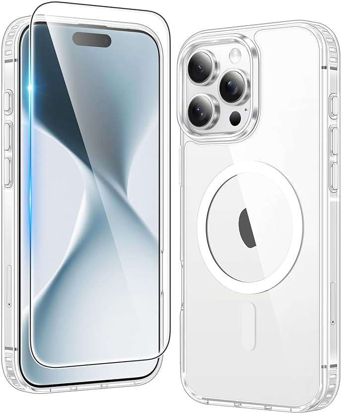 FNTCASE for iPhone 16 Pro-Max Case: Clear Magnetic Phone Cases with Screen Protector Compatible with Magsafe Slim Anti Yellowing Rugged Shockproof Protective Transparent Cell Cover (A-Clear) - Image 1