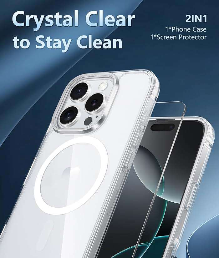 FNTCASE for iPhone 16 Pro-Max Case: Clear Magnetic Phone Cases with Screen Protector Compatible with Magsafe Slim Anti Yellowing Rugged Shockproof Protective Transparent Cell Cover (A-Clear) - Image 4