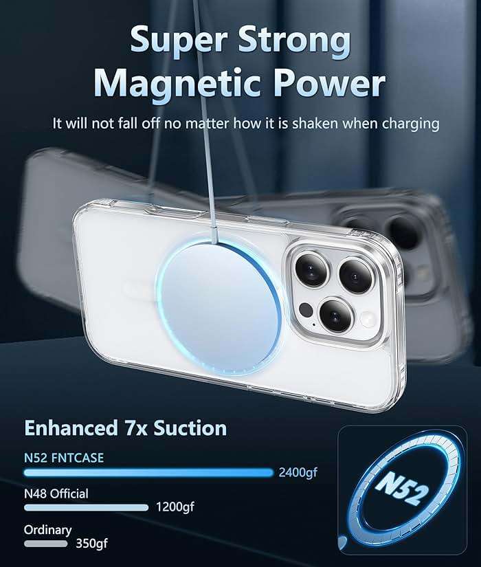 FNTCASE for iPhone 16 Pro-Max Case: Clear Magnetic Phone Cases with Screen Protector Compatible with Magsafe Slim Anti Yellowing Rugged Shockproof Protective Transparent Cell Cover (A-Clear) - Image 5