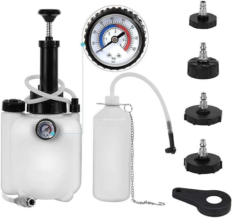 BreeRainz 3L Upgraded Brake Bleeder Kit, Manual Brake Bleeder Fluid Pump with 4 Master Cylinder Adapters and 1L Brake Bleeder Bottle Suitable for Most Vehicles - Image 1