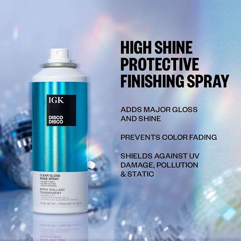 IGK Disco Disco Clear Gloss Shine Spray – High-Shine Finishing Spray with UV Protection – Vegan & Cruelty-Free - Image 2