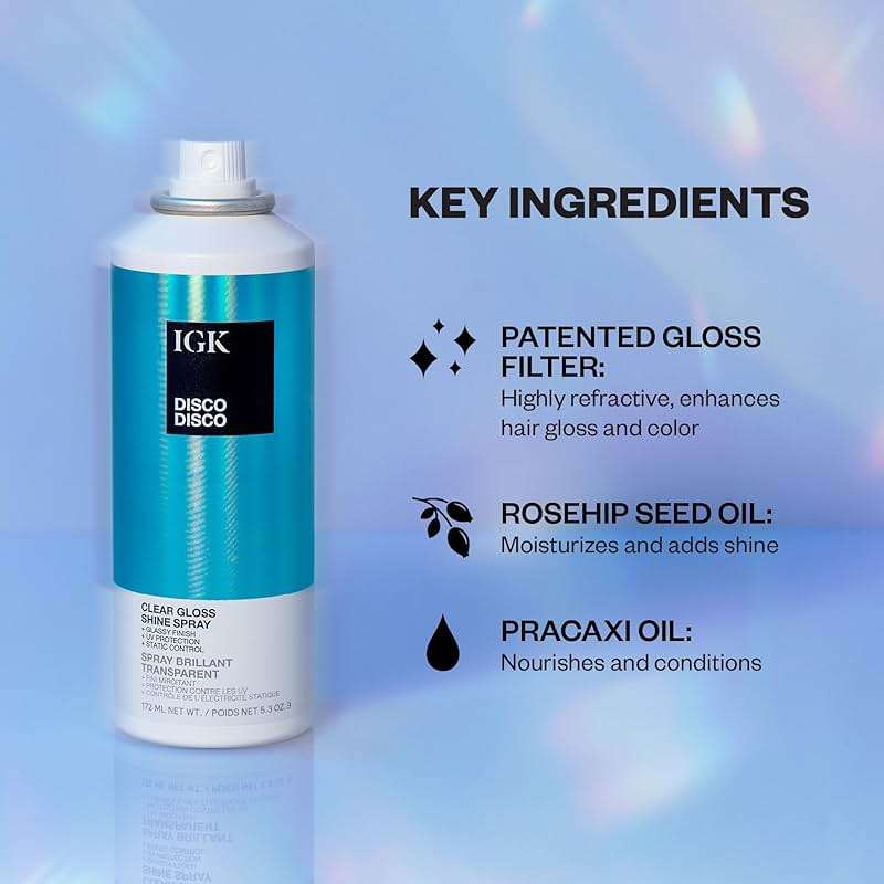 IGK Disco Disco Clear Gloss Shine Spray – High-Shine Finishing Spray with UV Protection – Vegan & Cruelty-Free - Image 3