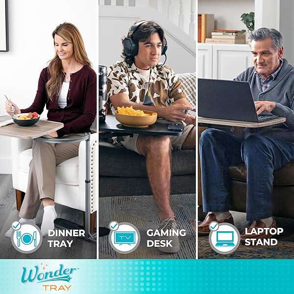 Stander Wonder Tray, Adjustable Swivel Table, Large Laptop Stand, Couch Desk, Side Tables & Gaming Bench, TV-Trays for Eating on Couches, Chairs, Recliners, Ash Gray - Image 4