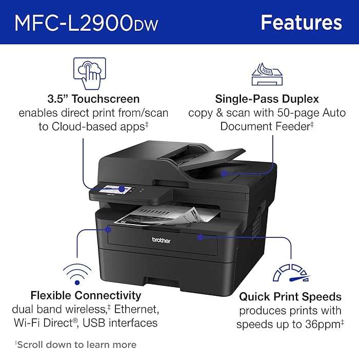 Brother Professional Laser Printer with Scanner, High-Speed 36 ppm Monochrome All-in-One, Wireless Duplex Printing and Scanning, Cloud-Ready 3.5 in Touchscreen for Small Business (MFC-L2900DW) - Image 3