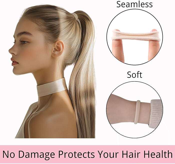 LuSeren 120PCS Soft Hair Ties for Women – No Damage Ouchless Nylon Hair Accessories, Seamless Fabric Ponytail Holders for Daily Use (Natural Colors) - Image 4