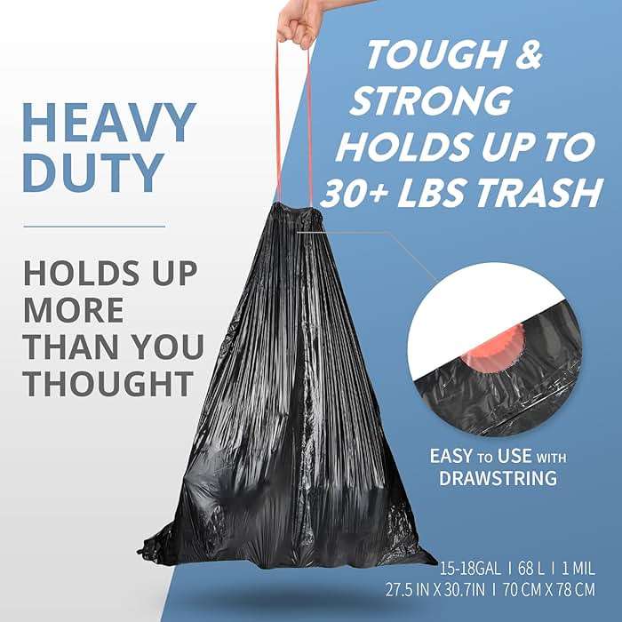 Geiteoa 15-18 Gallon Black Trash Bags with Drawstring (102 Count) Fit 16, 17 Gal High Density Large Garbage Bags, Strong Plastic Trash Can Liners for Kitchen Lawn Commercial - Image 4