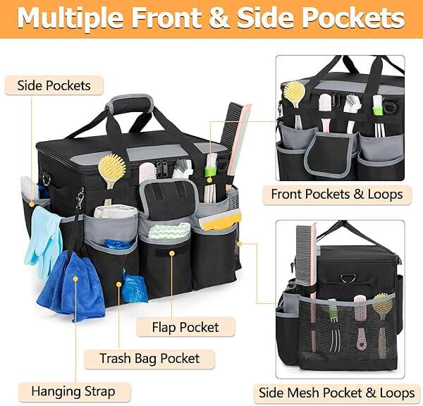 HODRANT Large Rolling Cleaning Caddy with Detachable Trolley & Lid, Cleaning Cart on Wheels with Shoulder Strap & Handles, Cleaning Supplies Organizer with Multi Pockets for Cleaning Tools Storage - Image 4