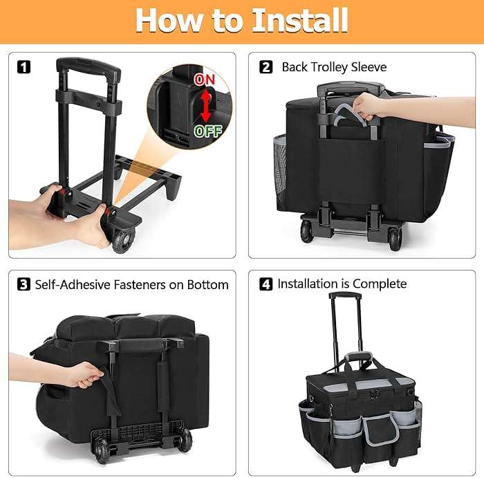 HODRANT Large Rolling Cleaning Caddy with Detachable Trolley & Lid, Cleaning Cart on Wheels with Shoulder Strap & Handles, Cleaning Supplies Organizer with Multi Pockets for Cleaning Tools Storage - Image 6