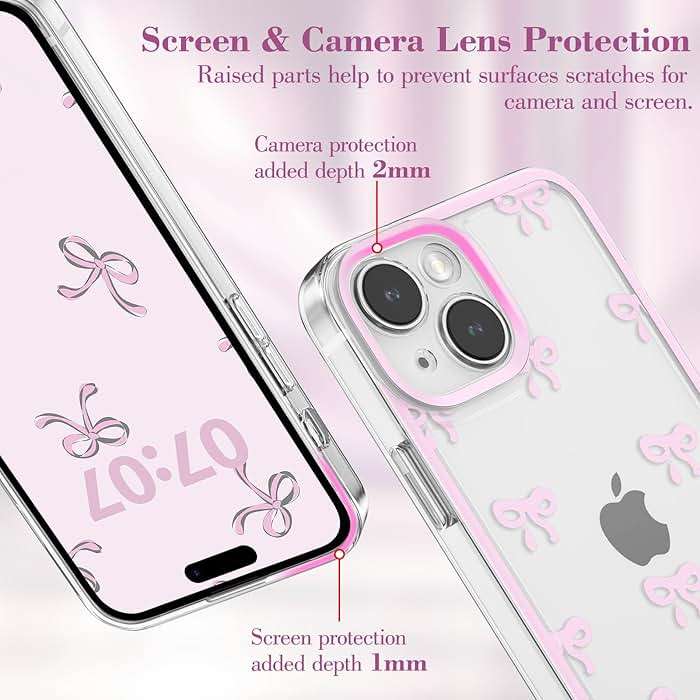 EYZUTAK Case for iPhone 13, Clear Cute Ribbon Bowknot Pattern Aesthetic Transparent Phone Case Raised Camera Protection Stylish Slim Soft Durable TPU Protective Cover for Women Girls - Pink - Image 2