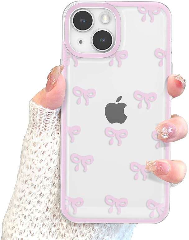 EYZUTAK Case for iPhone 13, Clear Cute Ribbon Bowknot Pattern Aesthetic Transparent Phone Case Raised Camera Protection Stylish Slim Soft Durable TPU Protective Cover for Women Girls - Pink - Image 8