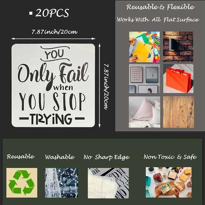 16 Pcs Inspirational Word Stencils, Quote & Phrase Sayings Templates, Craft Stencils for Painting on Wood, Wall, Canvas, Fabrics, Paper & Home Signs - Reusable 7.87 x 7.87 Inches - Image 3
