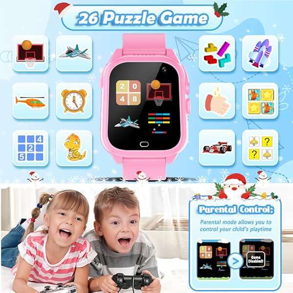 BEIARA Waterproof Kids Smart Watch for 3-12 Years Old Boys Girls Toys with 26 Game Video Camera Pedometer Music Player Alarm Clock Calculator 1.44'' HD Touchscreen Educational Toys Birthdays Gifts - Image 4