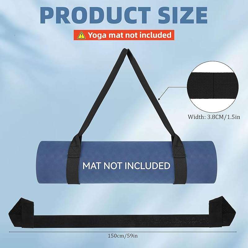Black Yoga Strap, Multi-purpose Mat Holder Sling - Adjustable Straps for Most Size Mats - Image 2