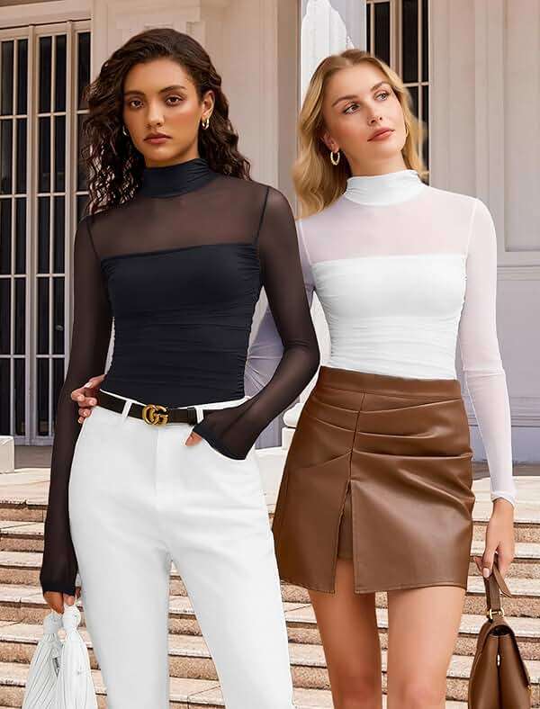 Avidlove Women Long Sleeve Bodysuit Turtle Neck Shapewear Body Suits Mesh One Piece Leotard Shirt Going Out Tops Fall Outfits - Image 5