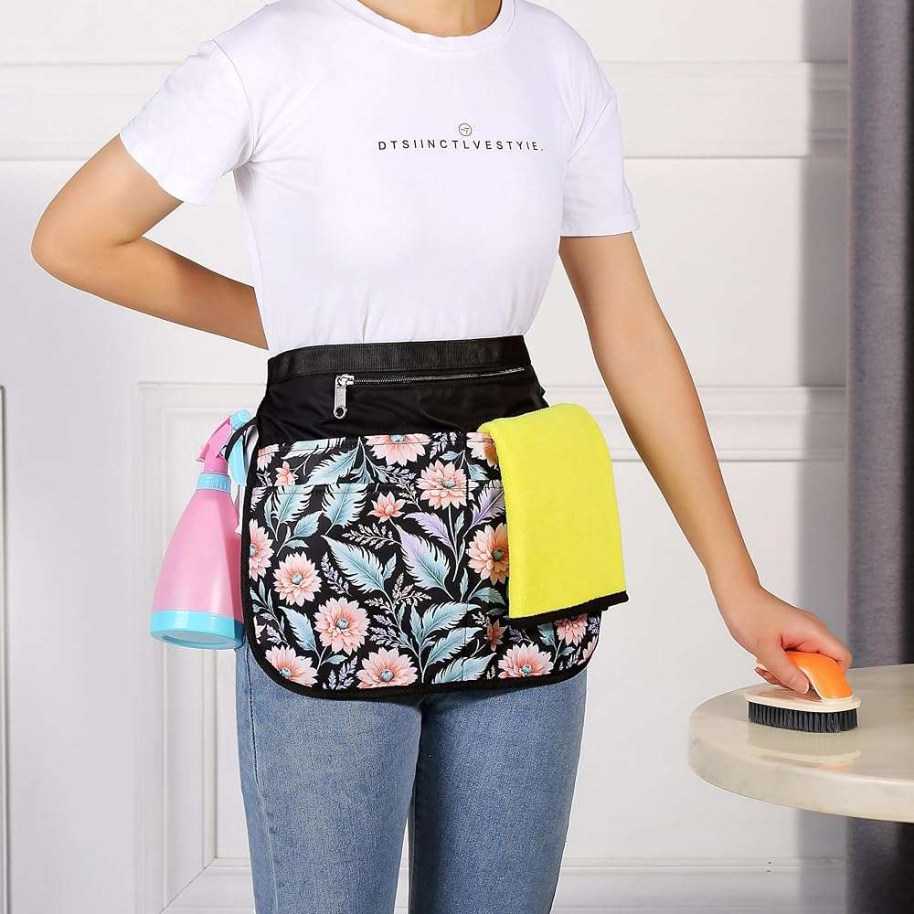 Bafelia Small Size Cleaning Caddy Apron for Women with 5 Pockets, Professional Waterproof Cleaning Supplies for Housekeepers - Image 2