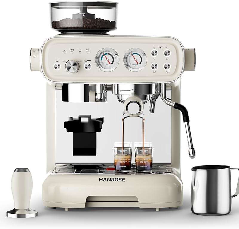 Hanrose Espresso Machine With Grinder, 20 Bar Espresso Machine with Milk Frother Steam Wand, Espresso Machines for Home, Expresso Coffee Machines Professional, Cappuccino Latte Machine - Image 1