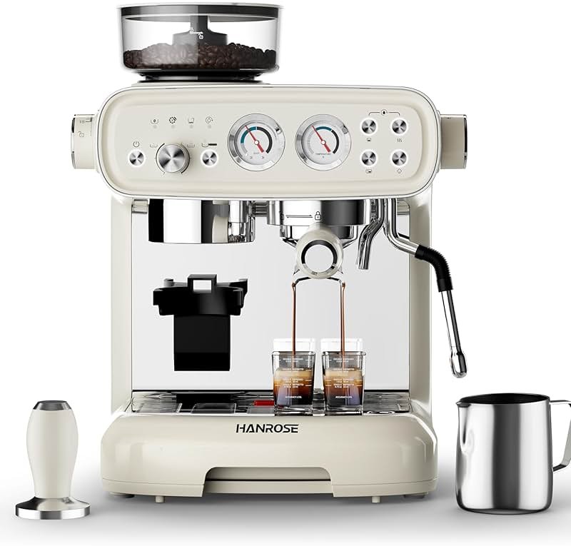 Hanrose Espresso Machine With Grinder, 20 Bar Espresso Machine with Milk Frother Steam Wand, Espresso Machines for Home, Expresso Coffee Machines Professional, Cappuccino Latte Machine - Product Image