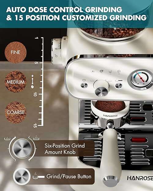 Hanrose Espresso Machine With Grinder, 20 Bar Espresso Machine with Milk Frother Steam Wand, Espresso Machines for Home, Expresso Coffee Machines Professional, Cappuccino Latte Machine - Image 4